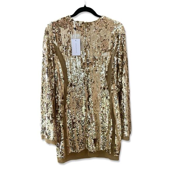 Lovers And Friends Lux Dress Gold Sequin Cocktail Mini Sheer Panel Revolve Sz XS - Picture 6 of 15